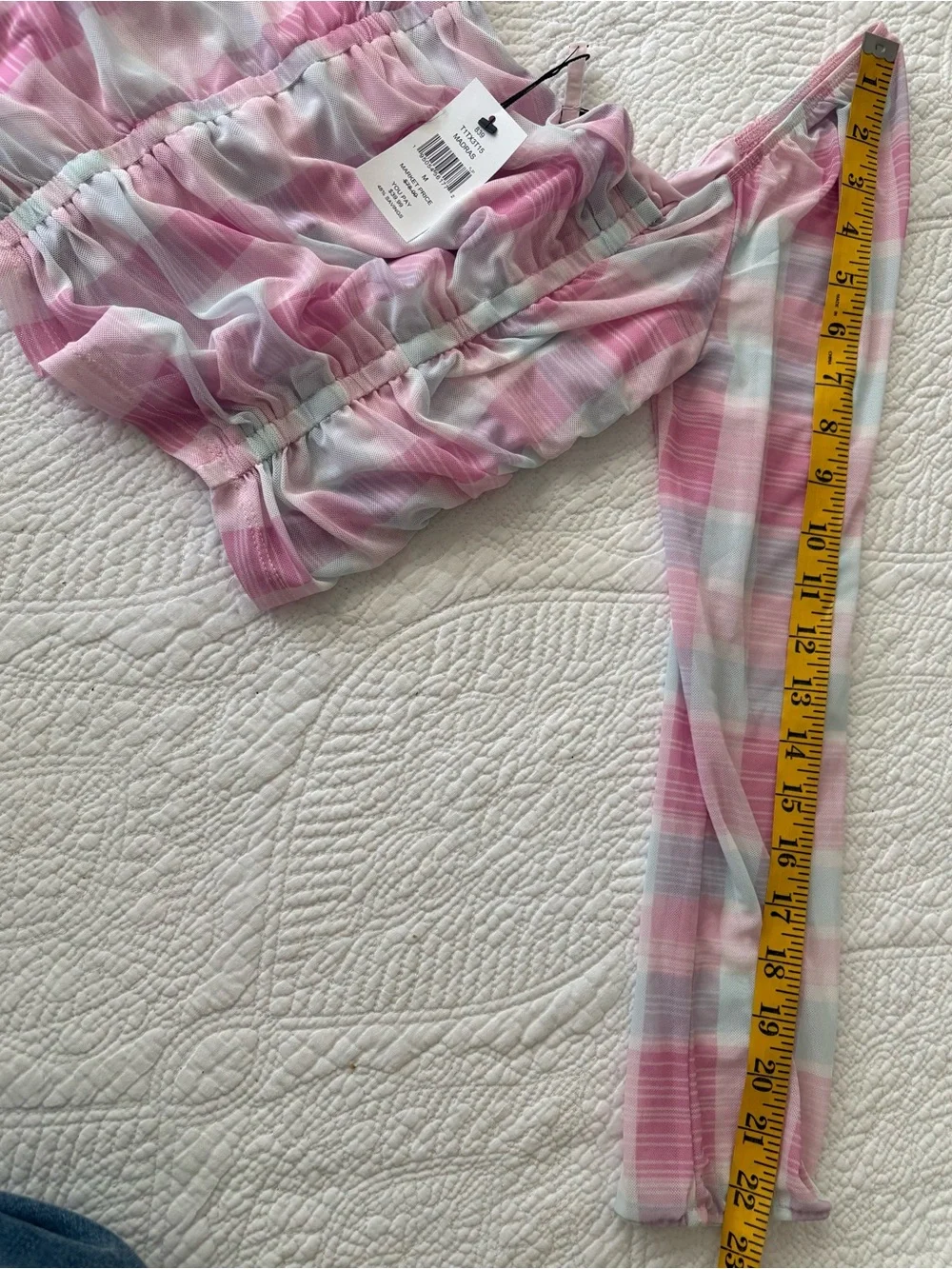 NWT BCBG Generation Mesh Gingham Top in Madras Plaid. Pastel pinks/blues. Size M - Picture 13 of 16